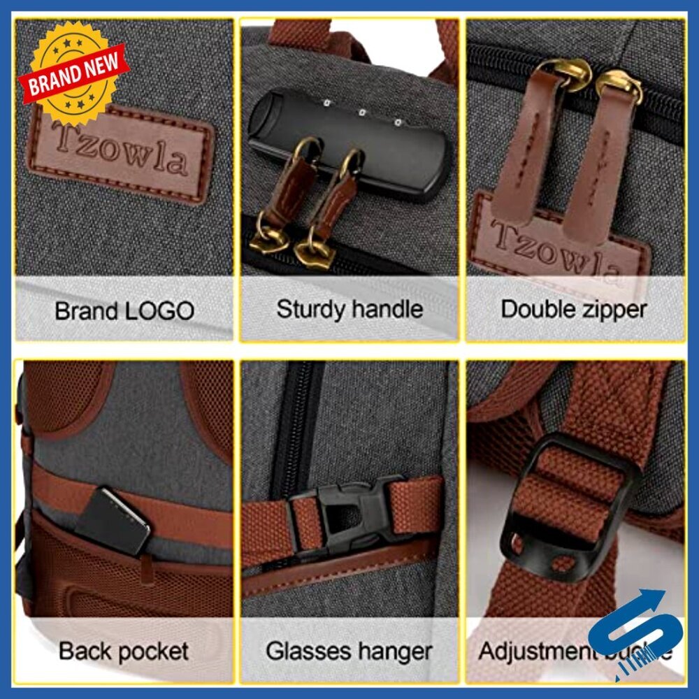 Canvas Laptop Backpack Anti-Theft Travel Work Bag USB Charging Port Lock - Picture 6 of 7